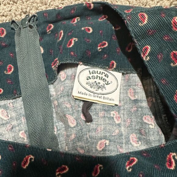 Vtg Laura Ashley Green Corduroy Paisley Cottage Prairie Long Sleeve Midi Dress - Picture 6 of 11